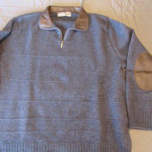 Mens Vtg Merino Mink Wool Blend 1/4 Zip Leather Trim Sweater Sz L
